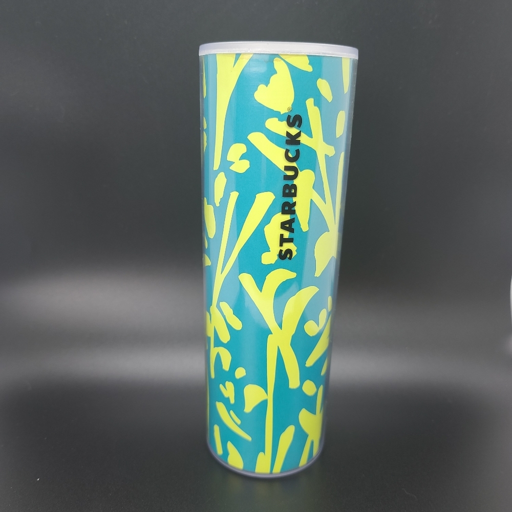 Starbucks 2016 Tumbler Teal and Yellow Skinny 16 fl oz.
